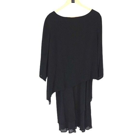 Click Color Me Cotton Womens 3/4 Sleeve Flowy Crinkle Layer Midi Dress Black XXL - Picture 3 of 8